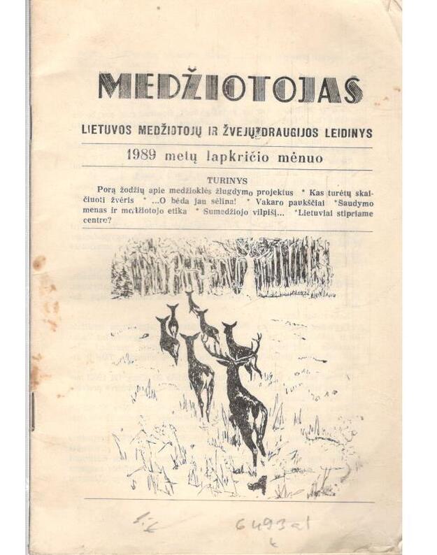 Medžiotojas 1989 lapkritis - Lietuvos medžitojų ir žvejų draugijos leidinys